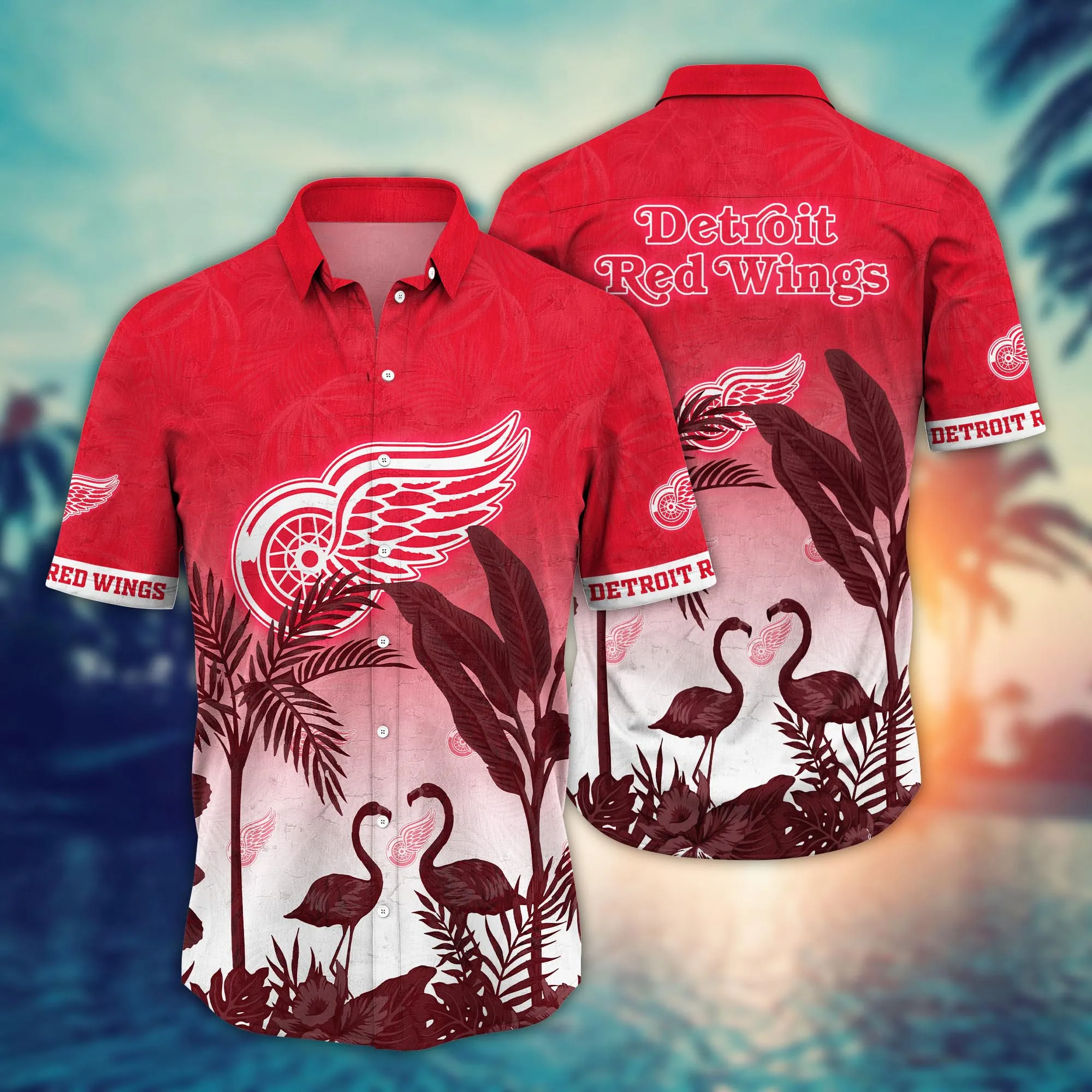 Detroit Red Wings Nhl Hawaiian Shirt Beach Daystime Aloha Shirt