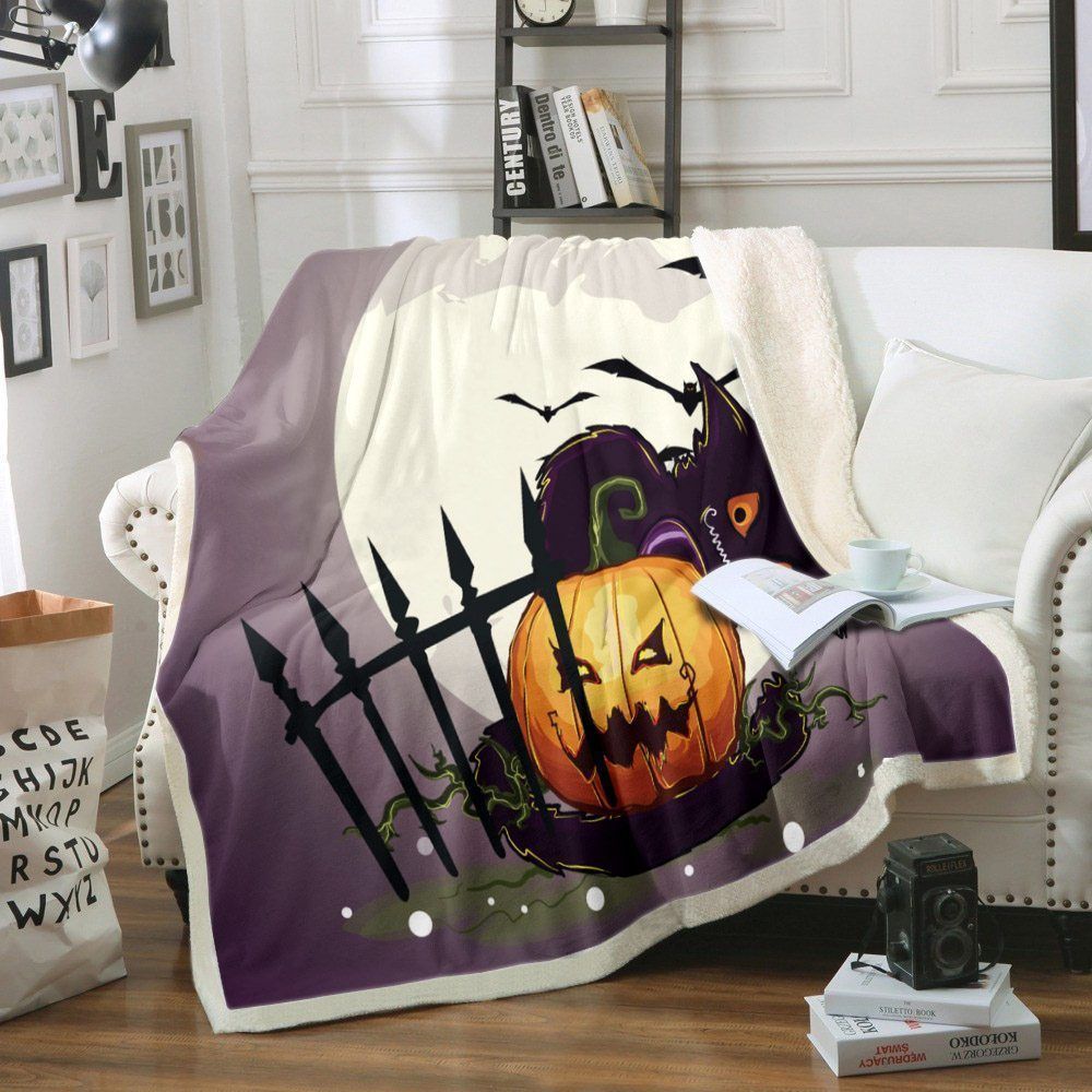 Cat Halloween Sherpa Fleece Blanket KORM