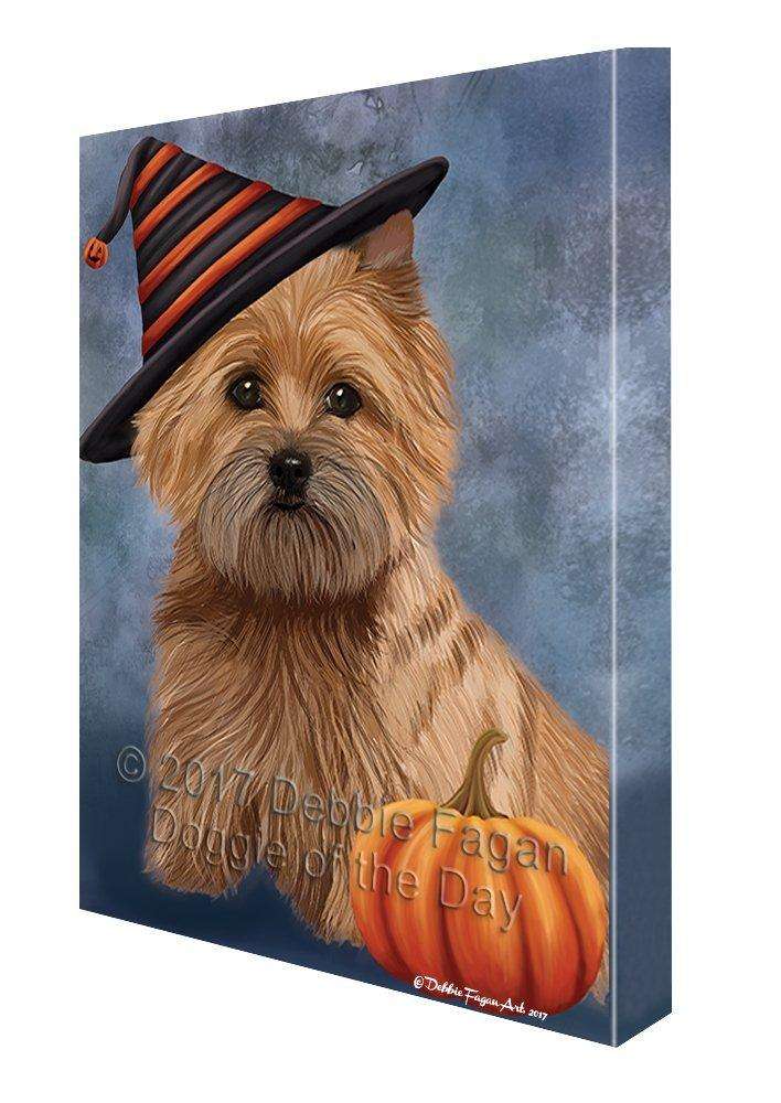 Happy Halloween Cairn Terrier Dog Wearing Witch Hat With Pumpkin Canvas Wall Art