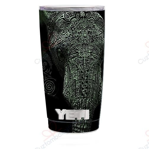 Personalized Aztec Elephant Tribal Design Stainless Steel Tumbler Travel Customize Name, Text, Number, Image