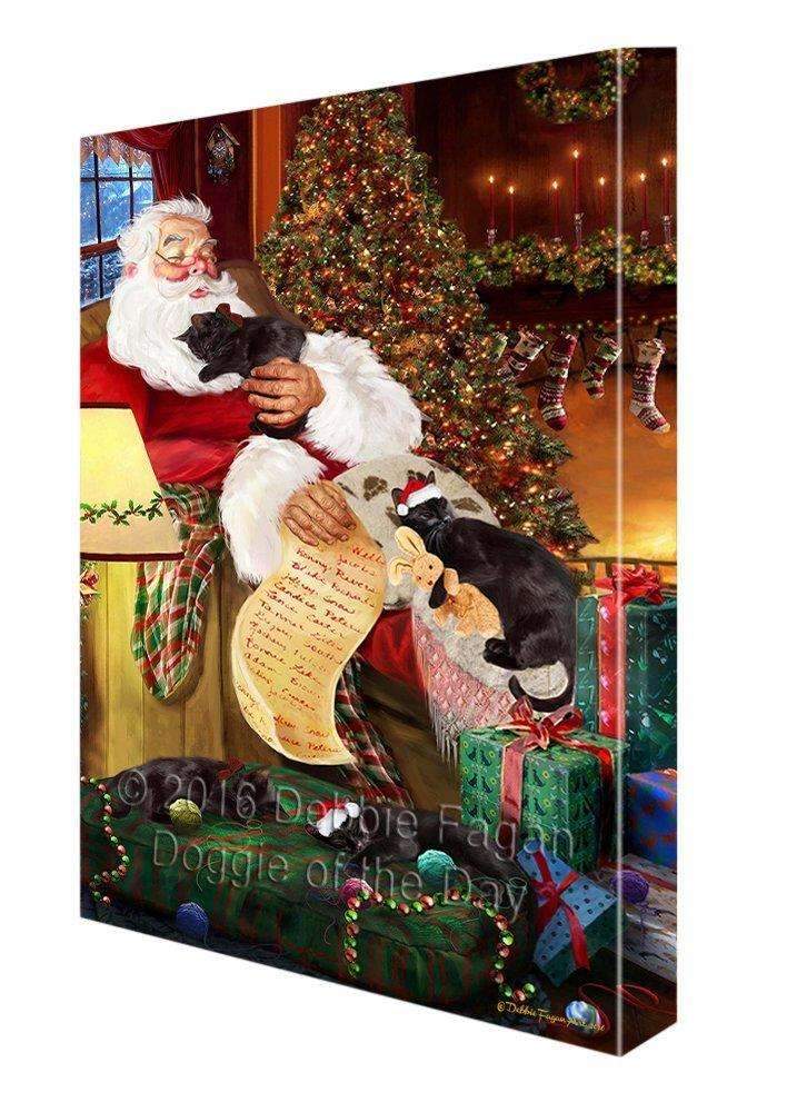 Black Cats And Kittens Sleeping With Santa Canvas Wall Art