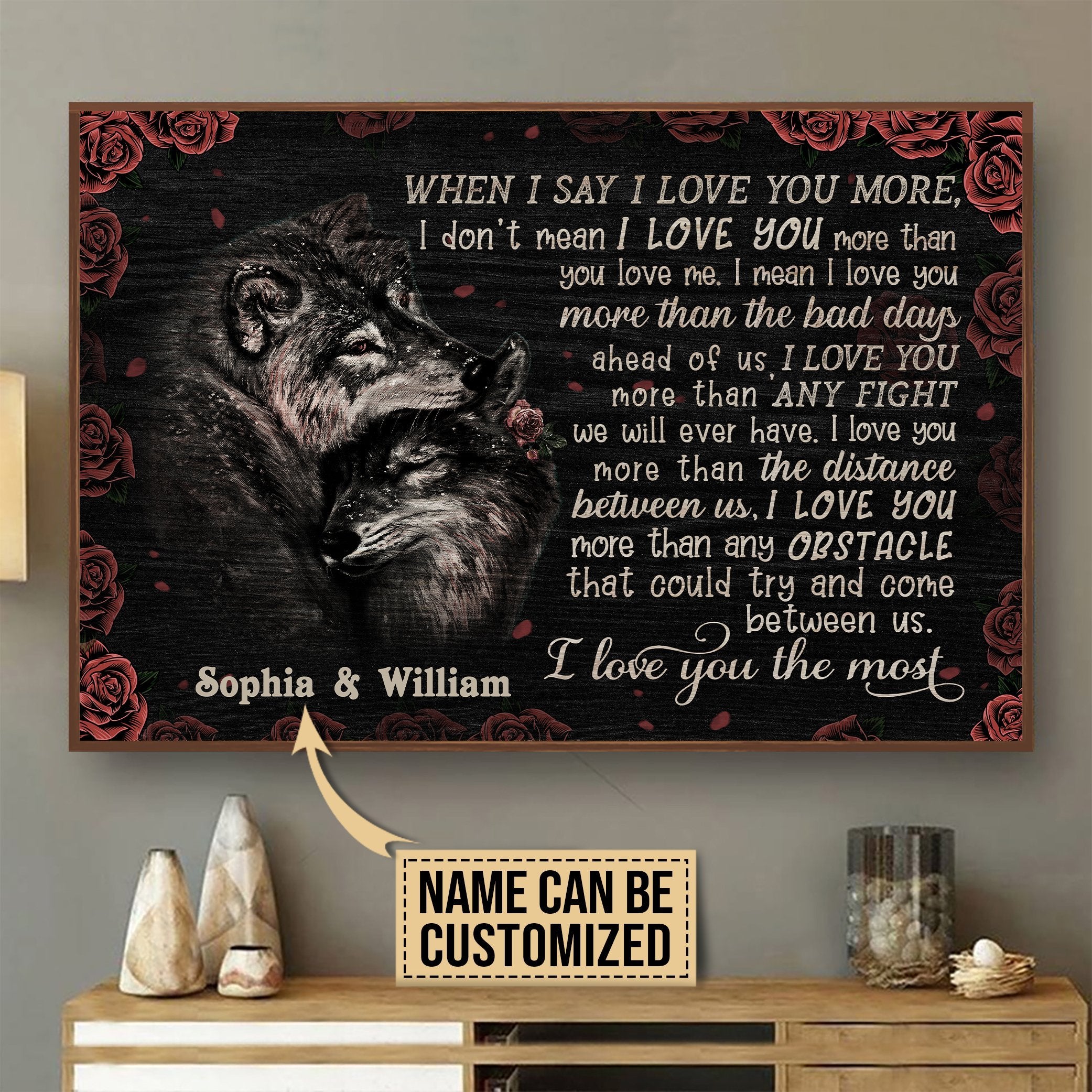 Aeticon Gifts Personalized Wolf Couple Rose I Love You The Most Canvas Mom Dad Gift Home Decor