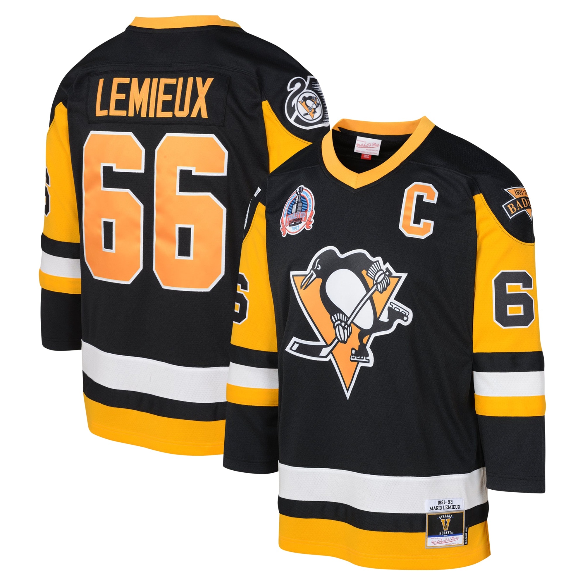 Mario Lemieux Pittsburgh Penguins Mitchell & Ness Youth 1991-92 Blue Line Player Jersey – Black