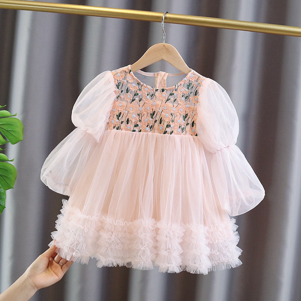 Sweet Spring Autumn Girls Princess Dress Children Kids Baby Infants Embroidery Fairy Long Sleeve Party Dresses Vestidos ADK1103 alx