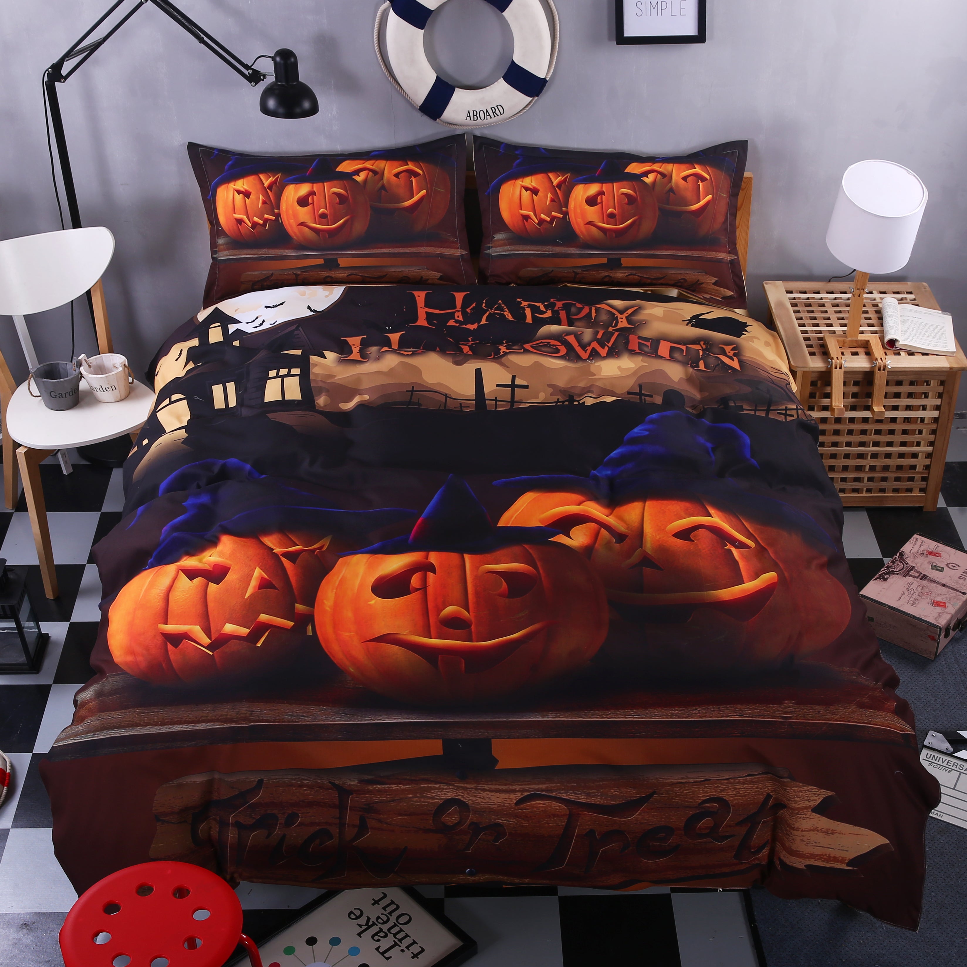 3D Halloween Pumpkin Quilt Cover Set Bedding Set Pillowcases 2