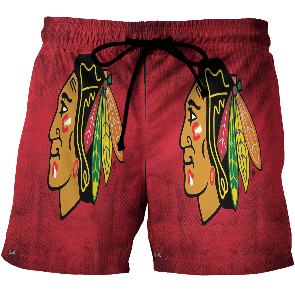 Chicago Blackhawks Emblem Texture12 3D All Over Print Summer Beach Hawaiian Short