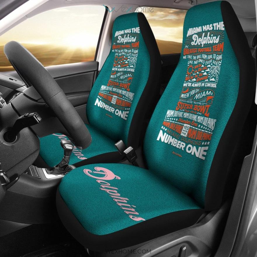 Miami Dolphins Football Car Seat Covers | Miami Dolphins Symbol Word Text Green Seat Covers