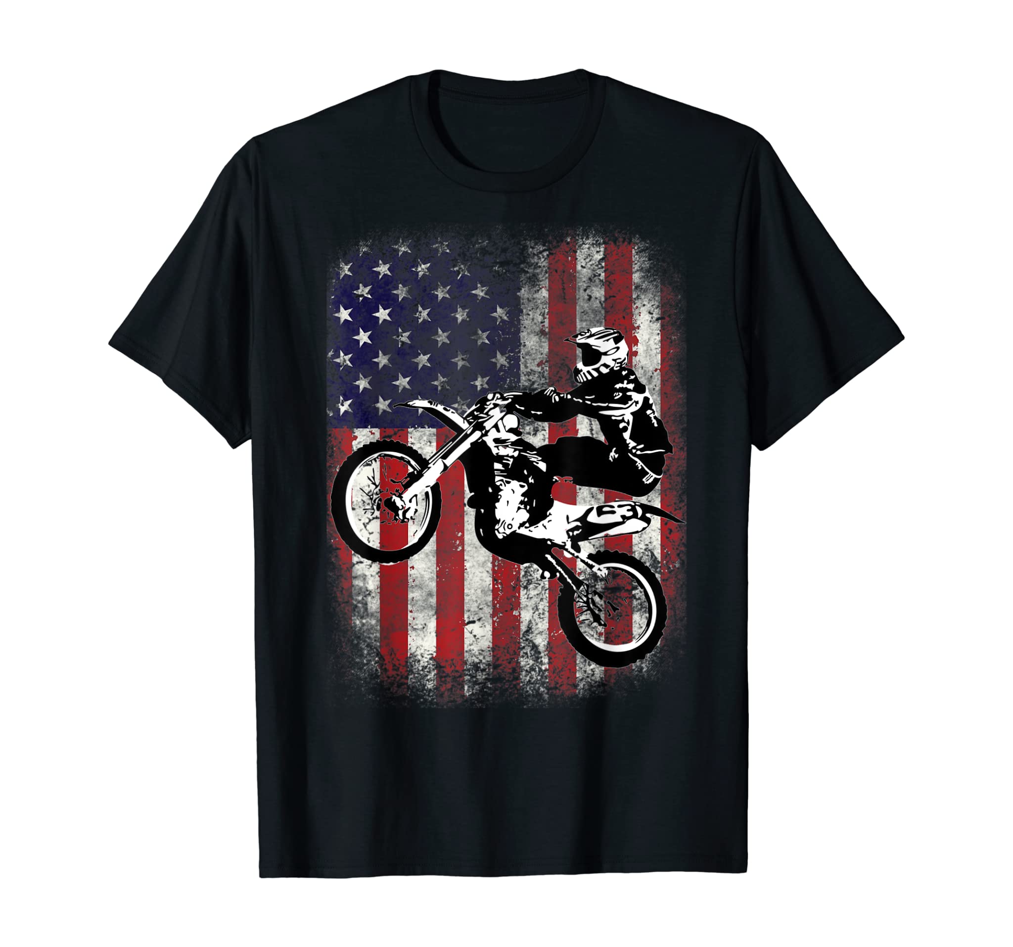 Dirt Bike American Flag Motocross Biker 4th of July T-Shirt