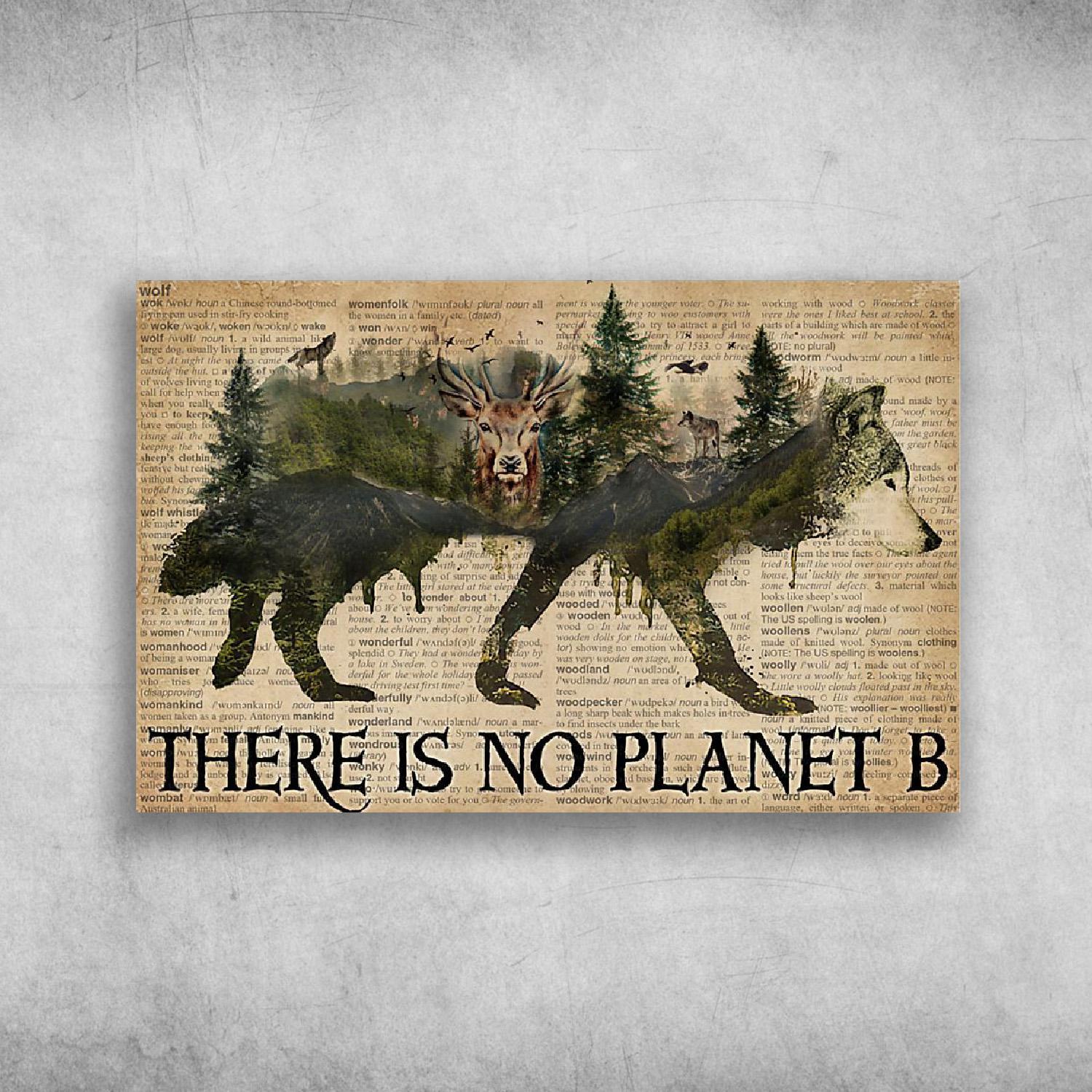 Vintage Wolf Dictionary There Is No Planet B Poster Print Wall Art Canvas Wall Decor