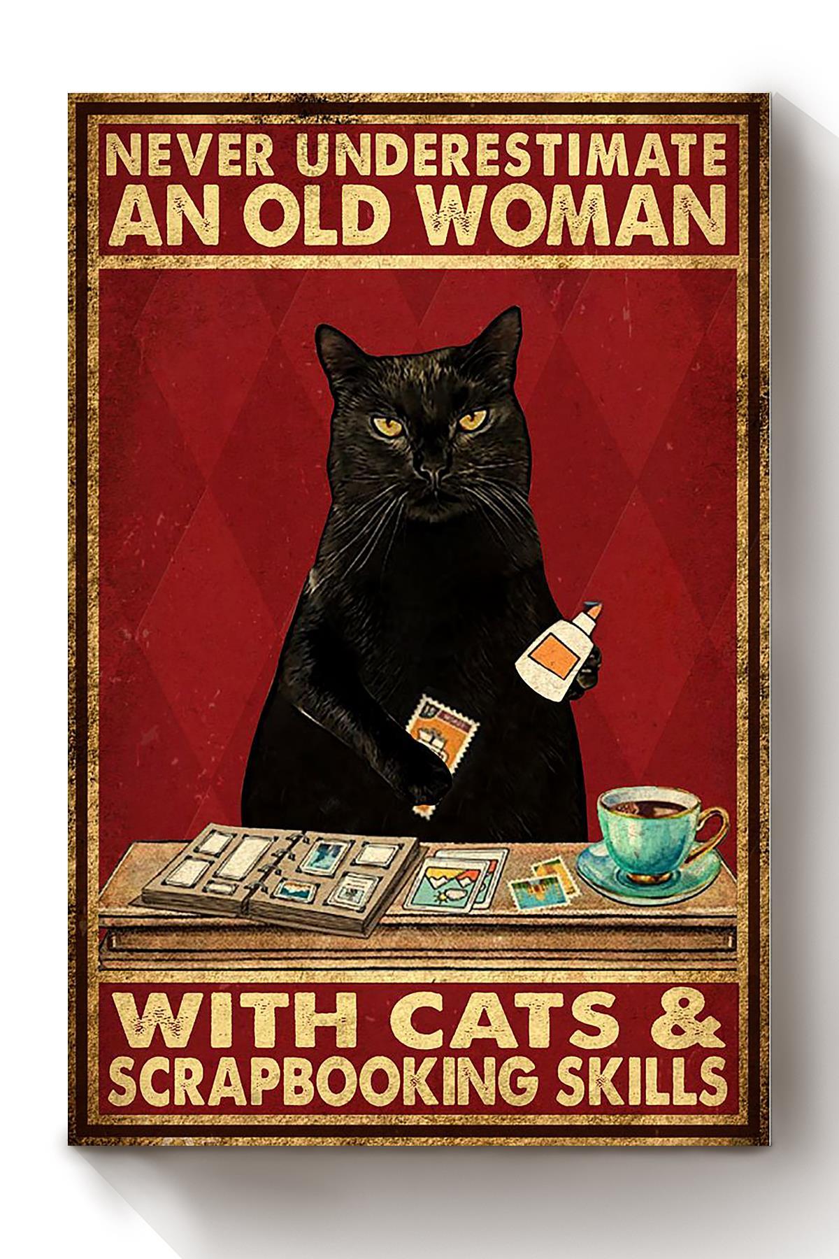 Cat Never Underestimate Old Woman Animal Wall Art Gift For Cat Lover International Cat Day Kitten Foster Canvas