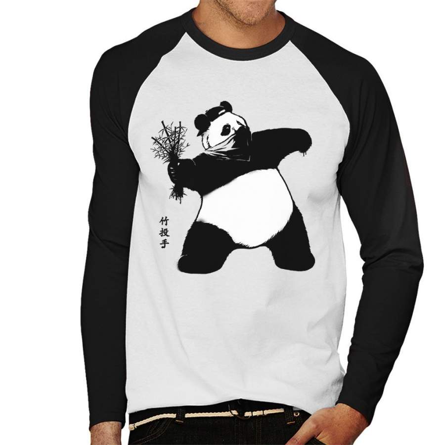 Bamboo Thrower Banksy Panda Men’s Baseball Long Sleeved T-Shirt