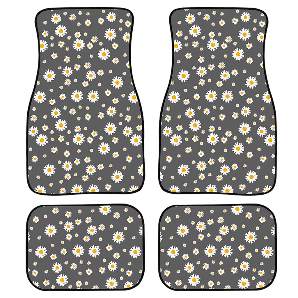 Grey Daisy Floral Pattern Print Front And Back Car Floor Mats, Front Car Mat