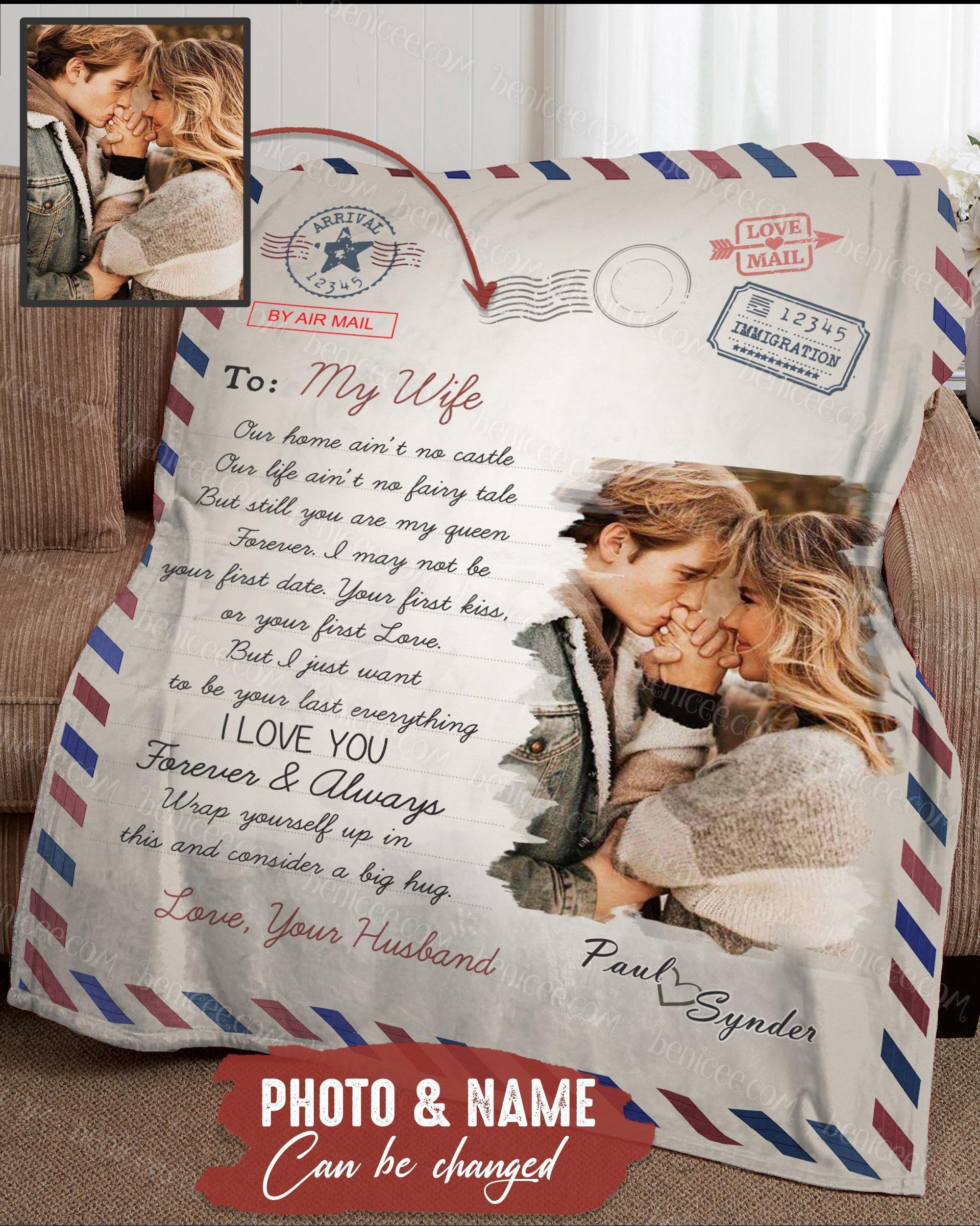 Benicee Top 5 Gift For Wife Custom Names & Photos Blanket – Love Letter