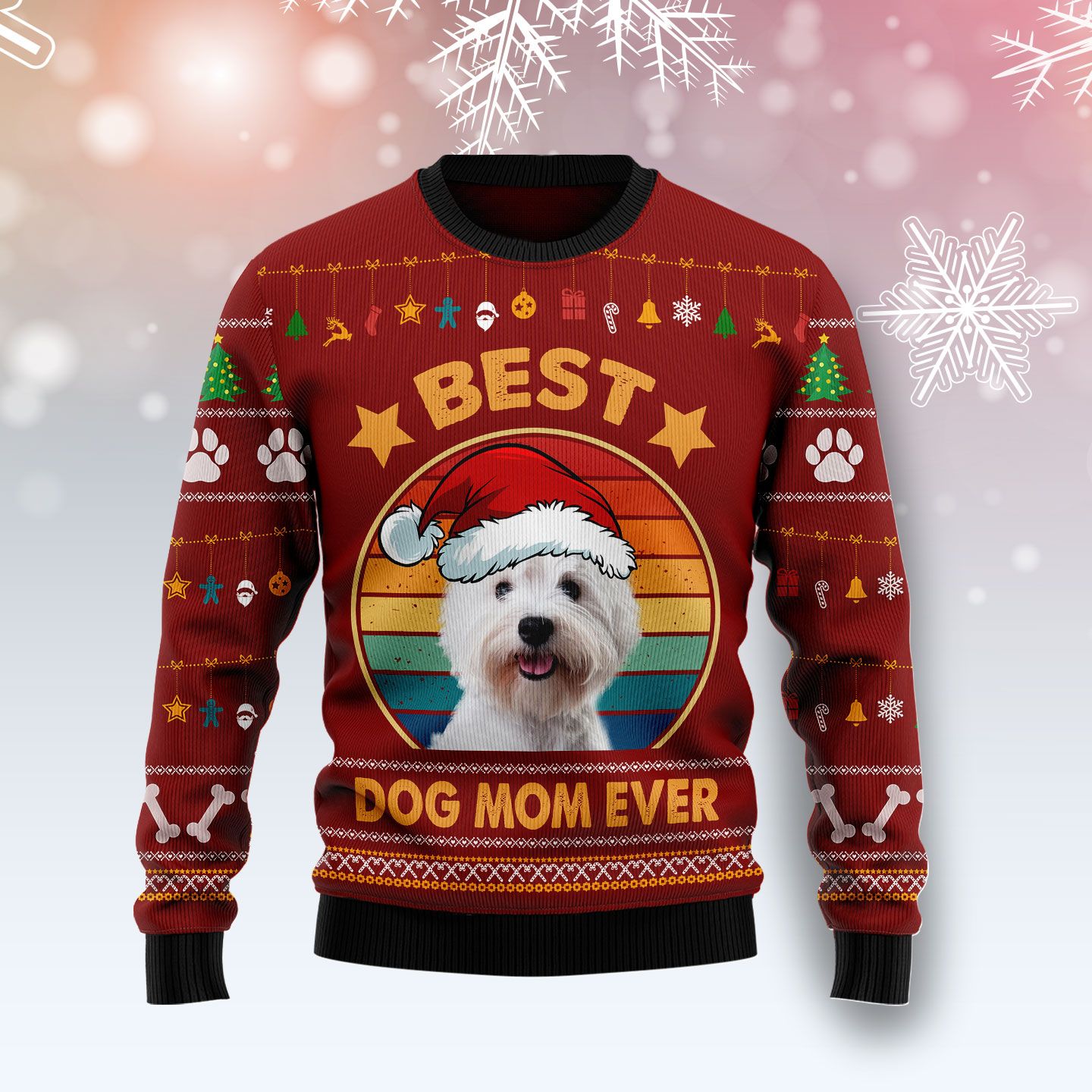 West Highland White Terrier Best Dog Mom Ever Ugly Christmas Sweater | For Men & Women | Adult | Us3946