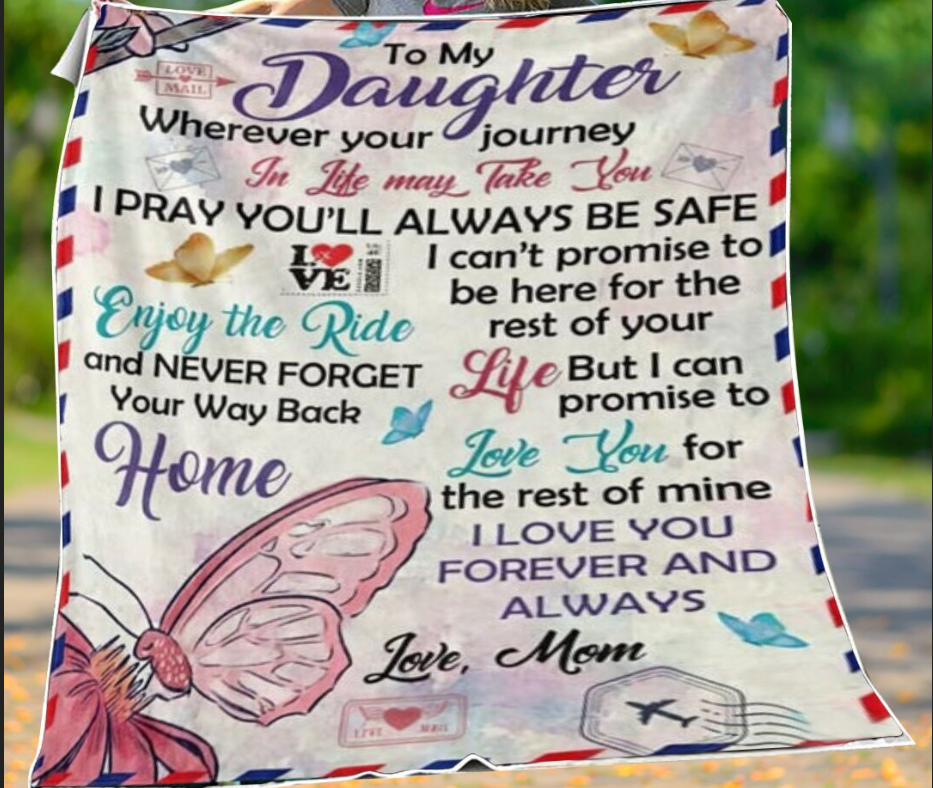 To Daughter Fleece Blanket – Enjoy The Ride And Never Forget Your Way Back Home, Gift For Daughter From Mom Birthday Gift Home Decor Bedding Couch Sofa Soft