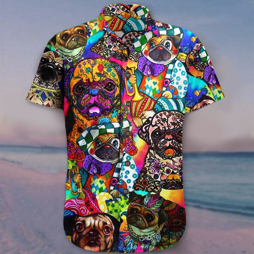 Colorful Cute Pugs Hawaii Shirt Cool Summer Shirts For Guys Gift Pug Lovers Ha3473