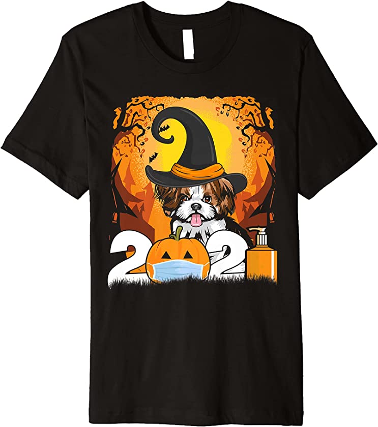 Dog Shih Tzu Witch Hat Funny Halloween 2021 Puppy Lover Premium T-Shirt