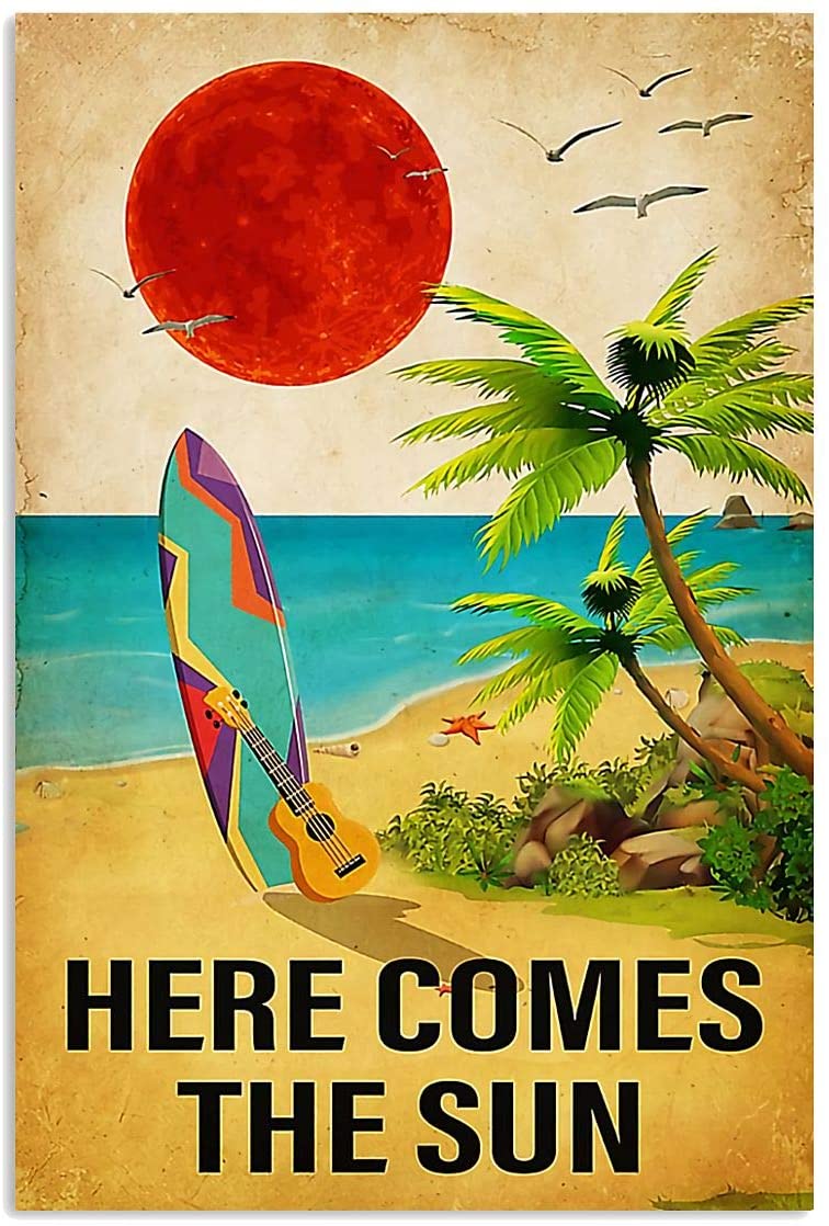 Vintage Surfing – Here Comes The Sun Poster Art Print      Home Decor Gift For Men Women Family Friend On Birthday Xmas