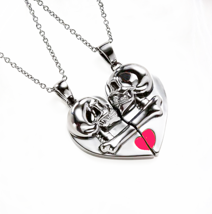 2022 Heart Shape Magnetic Attract Couples Necklace New Design Simple Creative Skull Heart Pendant Pendant Necklace 2PCS/Set alx