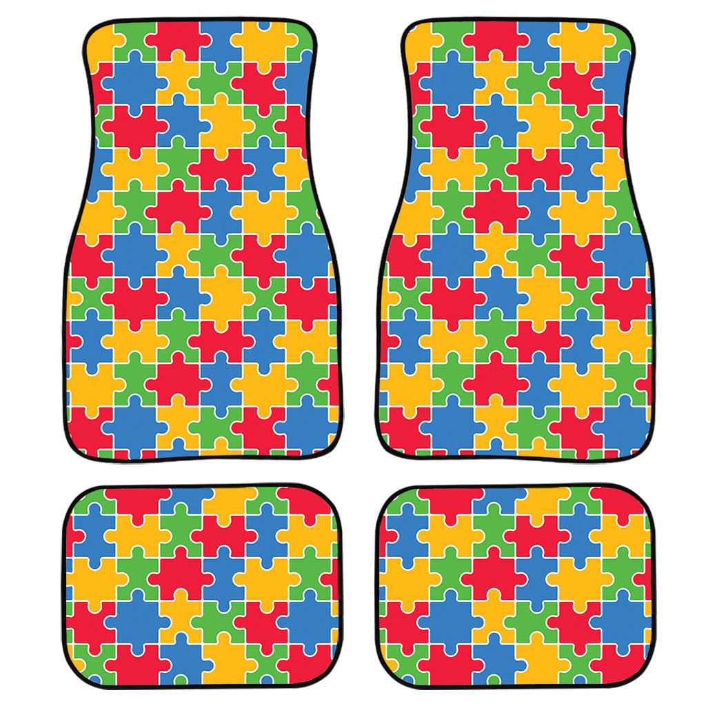 Autism Awareness Jigsaw Pattern Print Front And Back Car Floor Mats, Front Car Mat