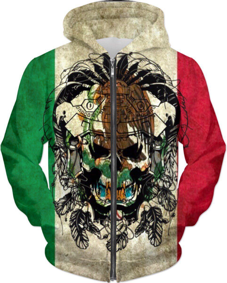 Vintage Flag Hoodie mexican ZIP-UP HOODIE