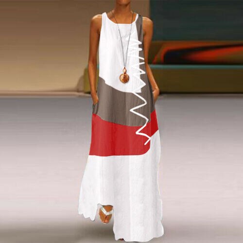 2022 Womens Summer Sundress Stitching Maxi Dress Casual Long Sleeve Tunic Vestidos Female Cotton Linen Robe Plus Size Dress alx