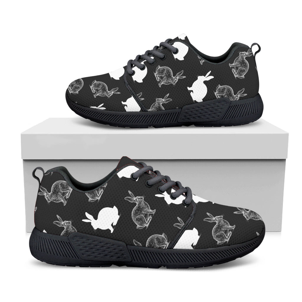 Black And White Rabbit Pattern Print Black Athletic Shoes