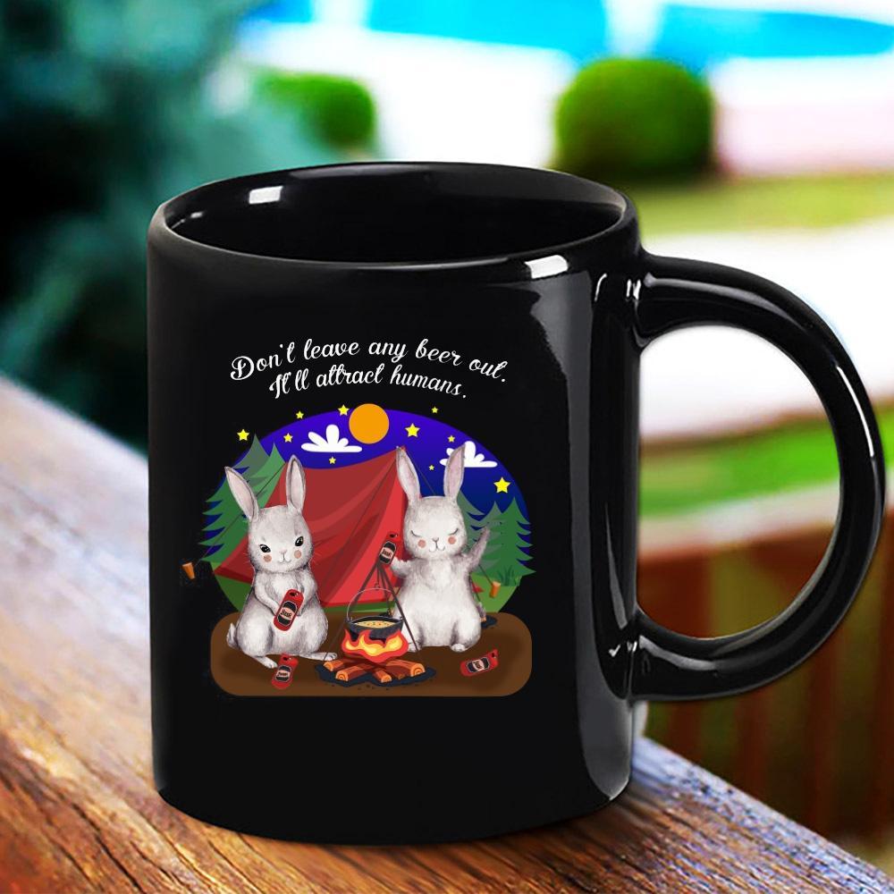 Camping Rabbit Couple Don’T Leave Any Beer Out Great Gift Black Mug Ceramic 11Oz 15Oz Coffee Tea Cup