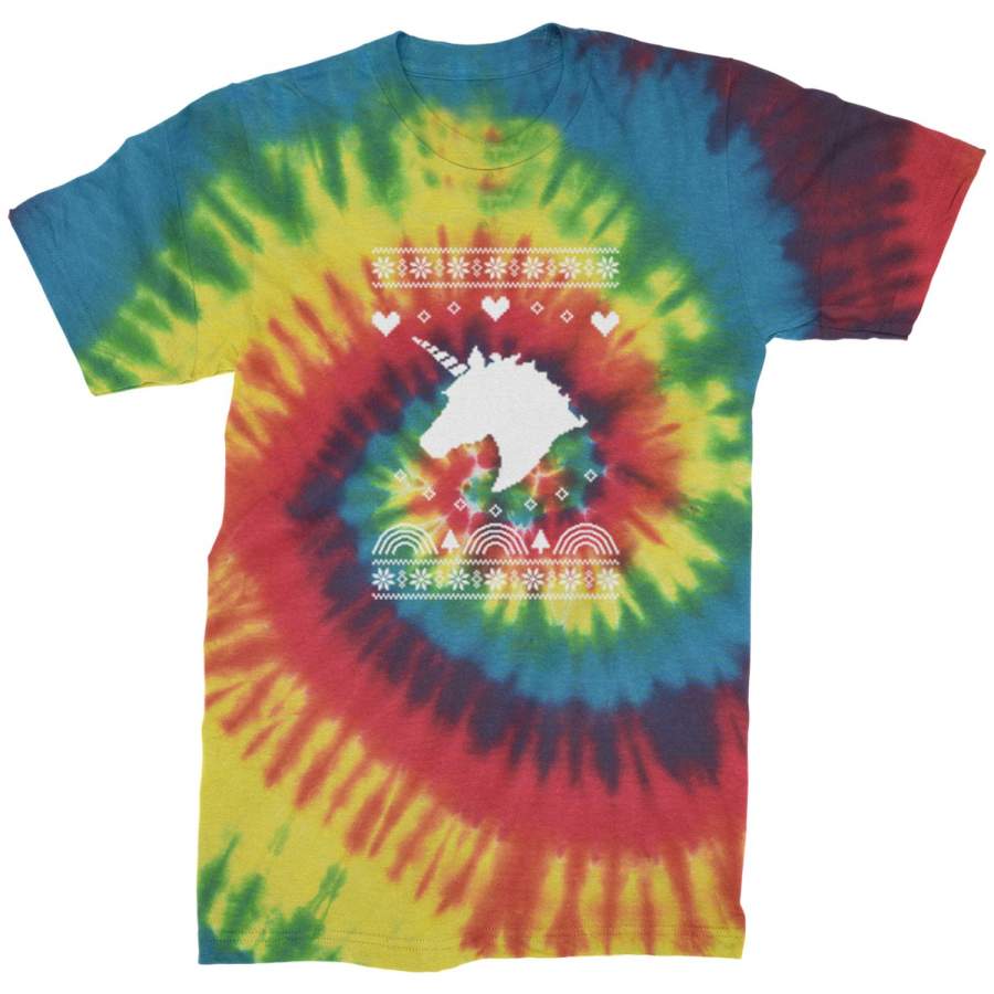 Unicorn Ugly Christmas Mens Tie-Dye T-shirt