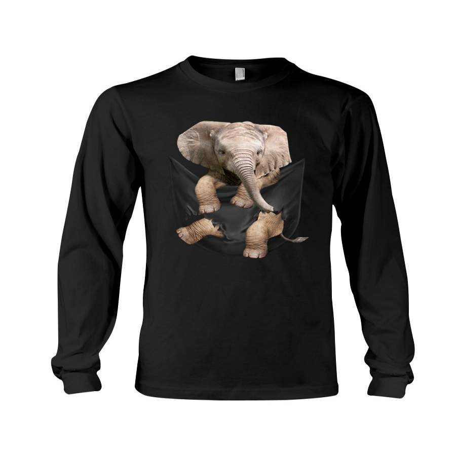 Adorable Baby Elephant In Middle Pocket For Elephant Lovers Unisex Long Sleeve