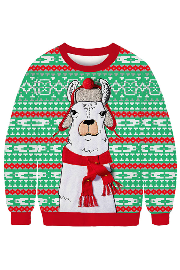 Alpaca Ugly Christmas Sweatshirt Light Green