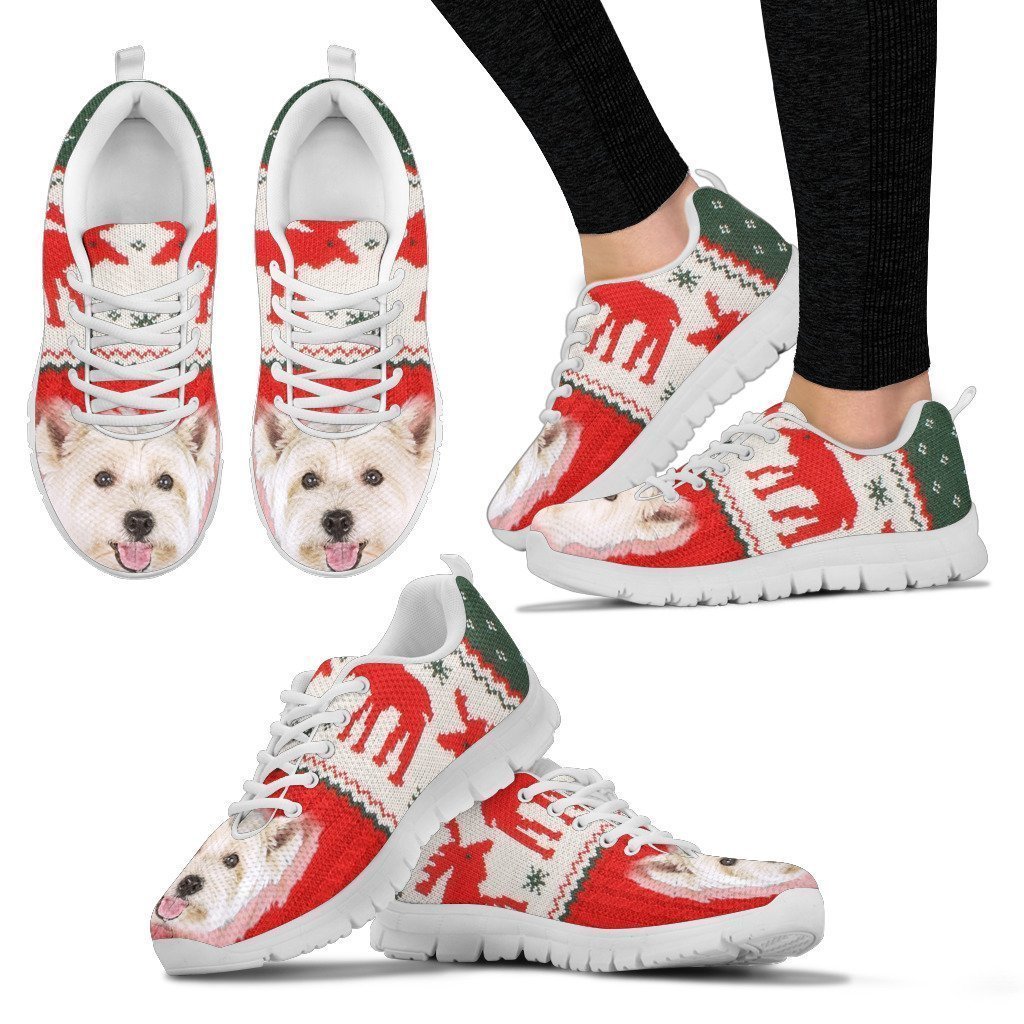 West Highland White Terrier Ugly Christmas Sneakers Running, Sneaker Personalized Shoes Custom Name, Text For Women, Men