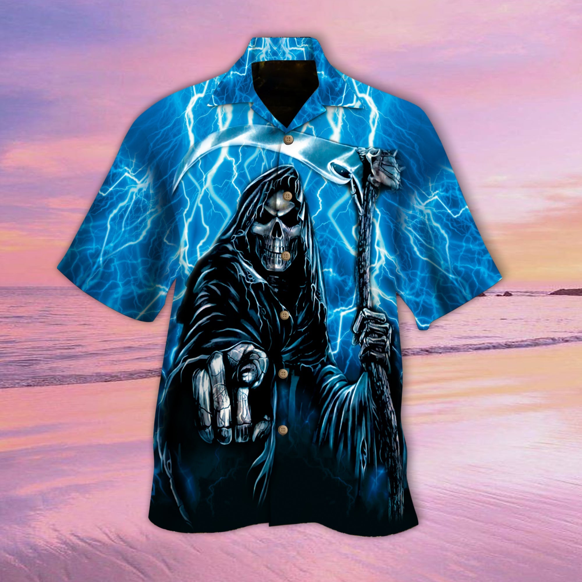 Blue Lightning God Skull Hawaii Lover Hawaii Shirt For Men Women Ha45045