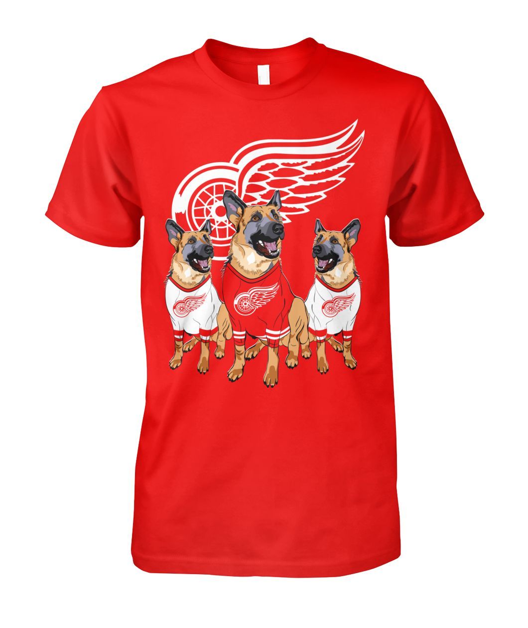 Detroit Red Wings Ice Hockey Fans And German Shepherd Dog Lovers Funny Shirts