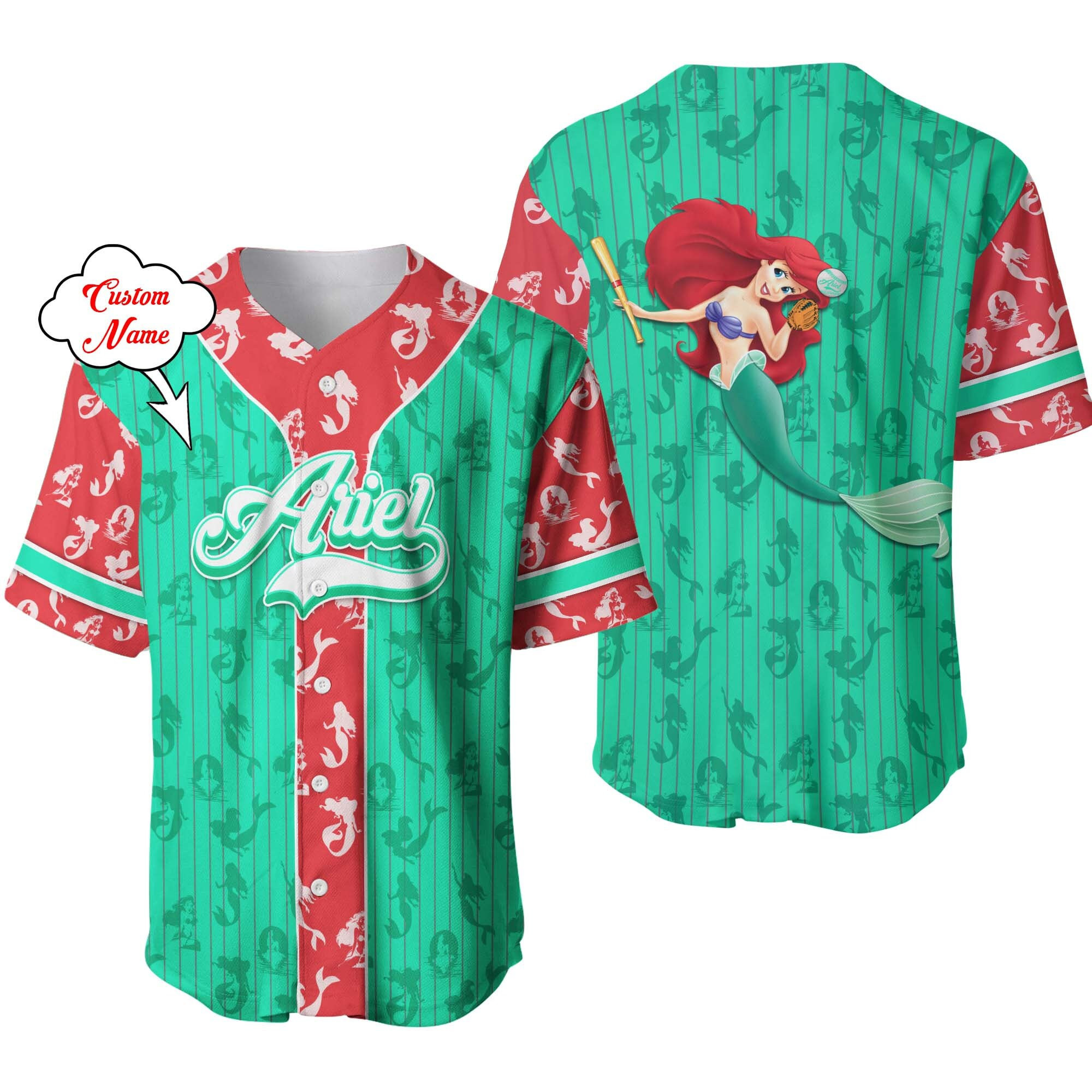 Ariel Princess Red Green Patterns Custom Baseball Jersey