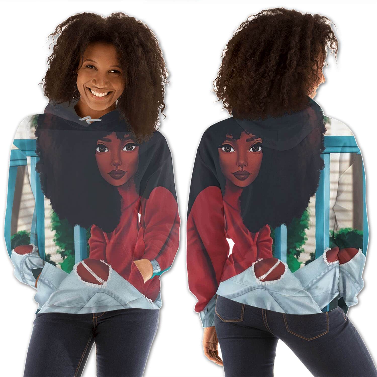 African American Hoodies Pretty Black Afro Lady All Over Print Womens Hooded Sweatshirt African Print Clothing BPS76876