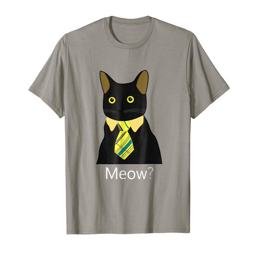 Black Business Cat Kitten with Yellow Tie T-shirt Tee Tshirt