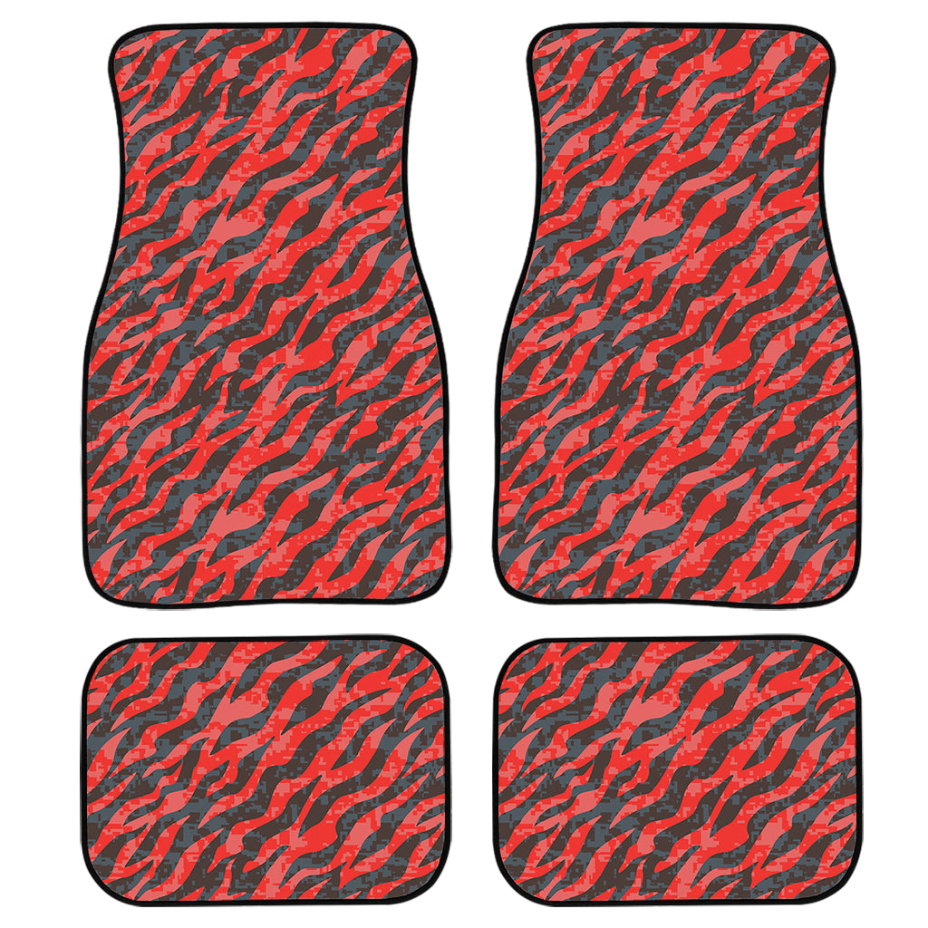 Black And Red Tiger Stripe Camo Print Front And Back Car Floor Mats