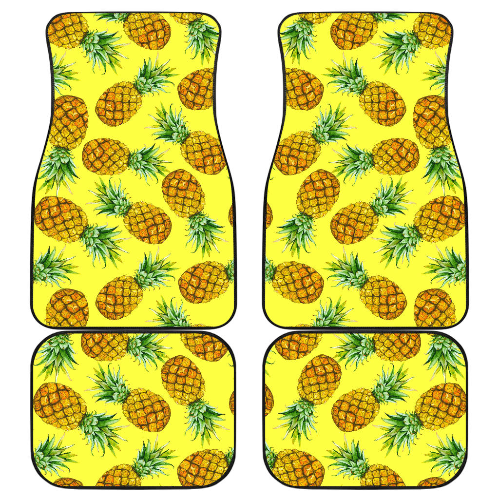 Pastel Yellow Pineapple Pattern Print Front And Back Car Floor Mats, Front Car Mat