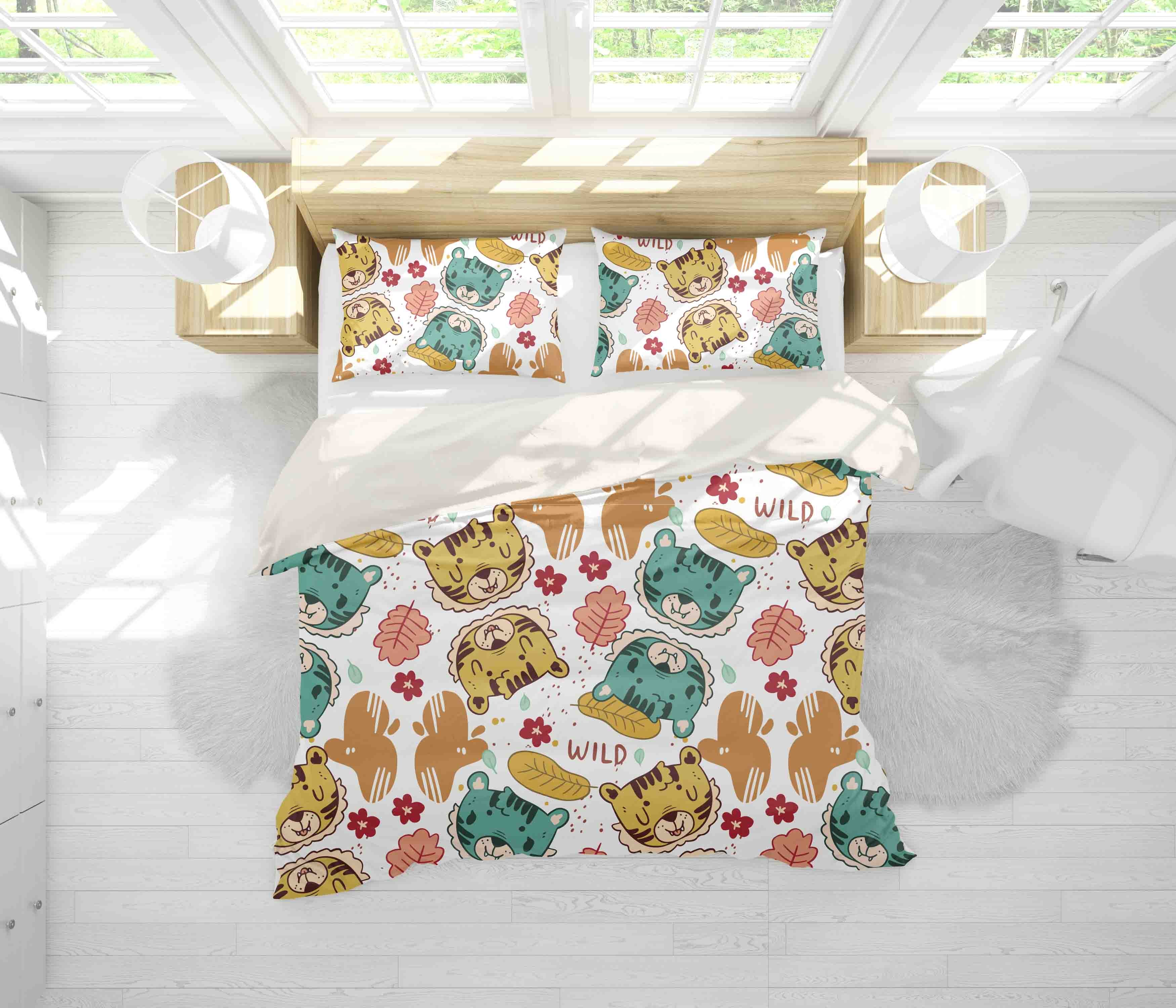 3D Tiger Leaves Quilt Cover Set Bedding Set Pillowcases 79