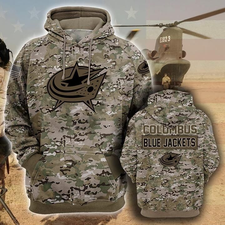 Columbus Blue Jackets Camouflage Veteran 3D Cotton T-Shirt Hoodie