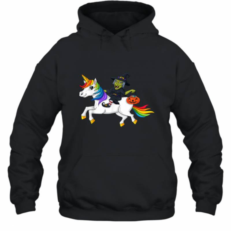 Witch Riding Unicorn Funny Halloween Girls shirt Hoodie