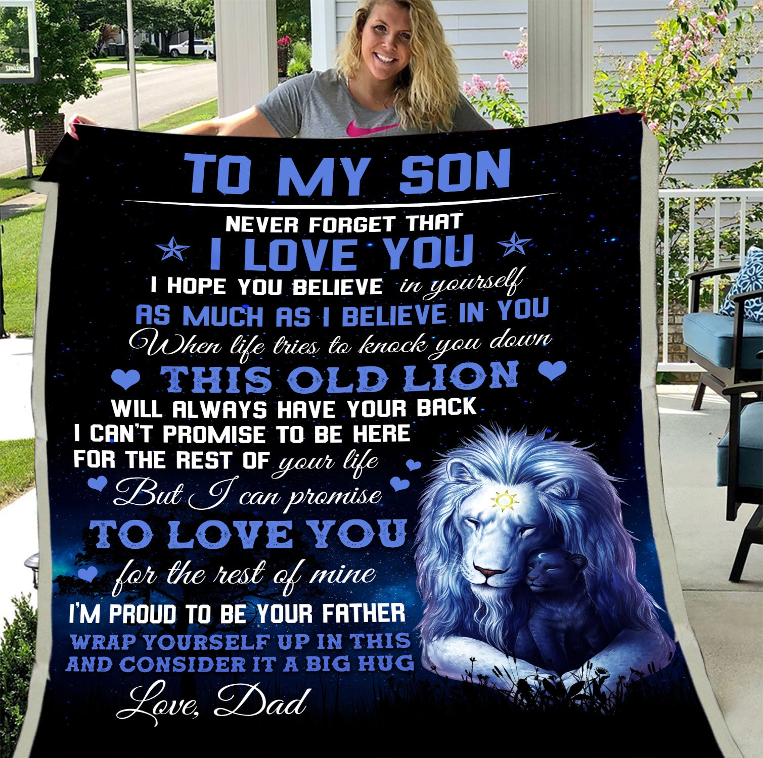 To My Son Never Forget That I Love You From Dad Lion Fleece Blanket