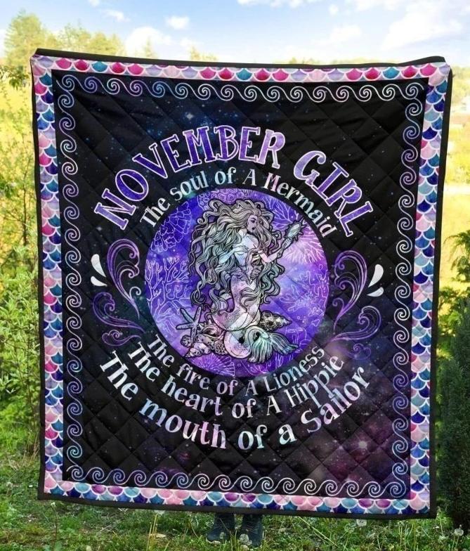 November Girl Soul Of Mermaid Quilt Blanket Birthday Gift