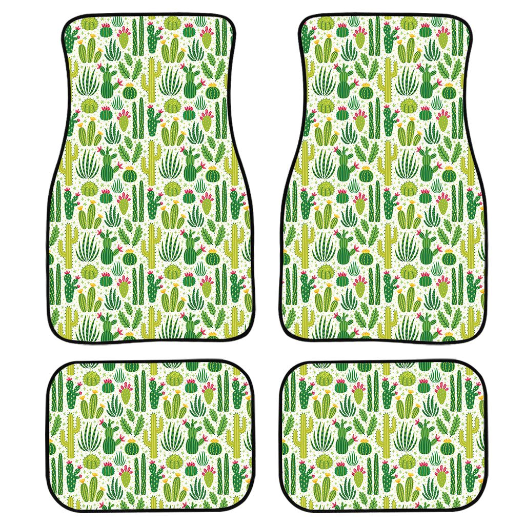 White Cactus Plant Pattern Print Front And Back Car Floor Mats, Front Car Mat