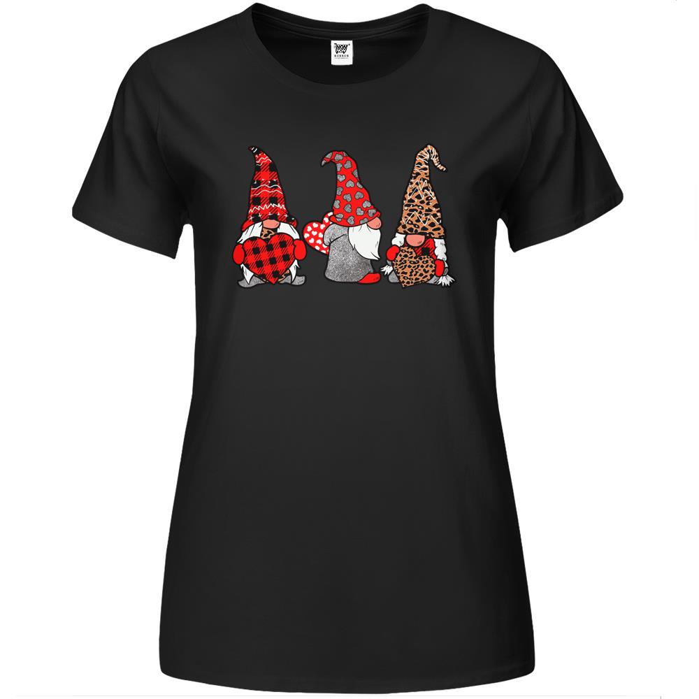 Three Gnomes Holding Heart Leopard Happy Valentine’S Day Tee Premium Womens T Shirts