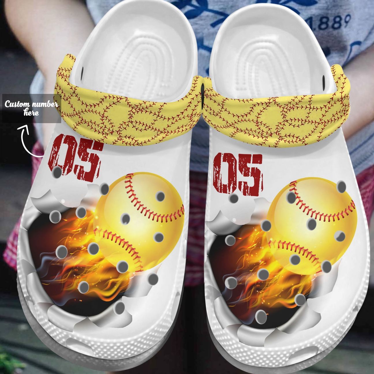 Softball Personalized Personalize Clog, Custom Name, Text, Fashion Style For Women, Men, Kid, Print 3D Whitesole Softball On Fire