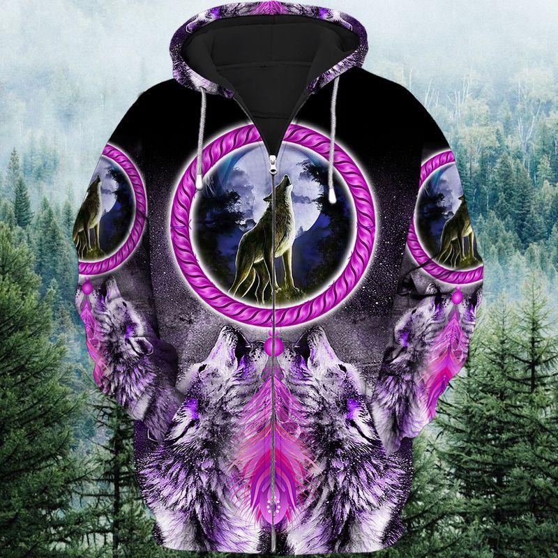 Native American Wolf 3D Zipper Hoodie