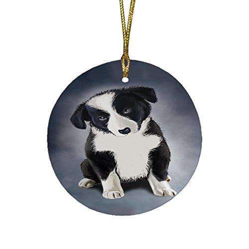 Border Collie Puppy Dog Round Christmas Ornament