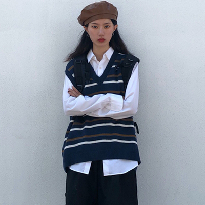 Sweater Vest Women Striped Warm Student Couple Clothing Stylish Japanese Style Daily Holiday Sreeetwear Lovely Tender Classic alx